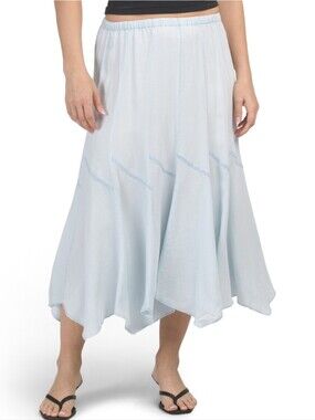 Chelsea & Theodore Pull On Angled Seamed Light Blue Handkerchief Hem Skirt XL